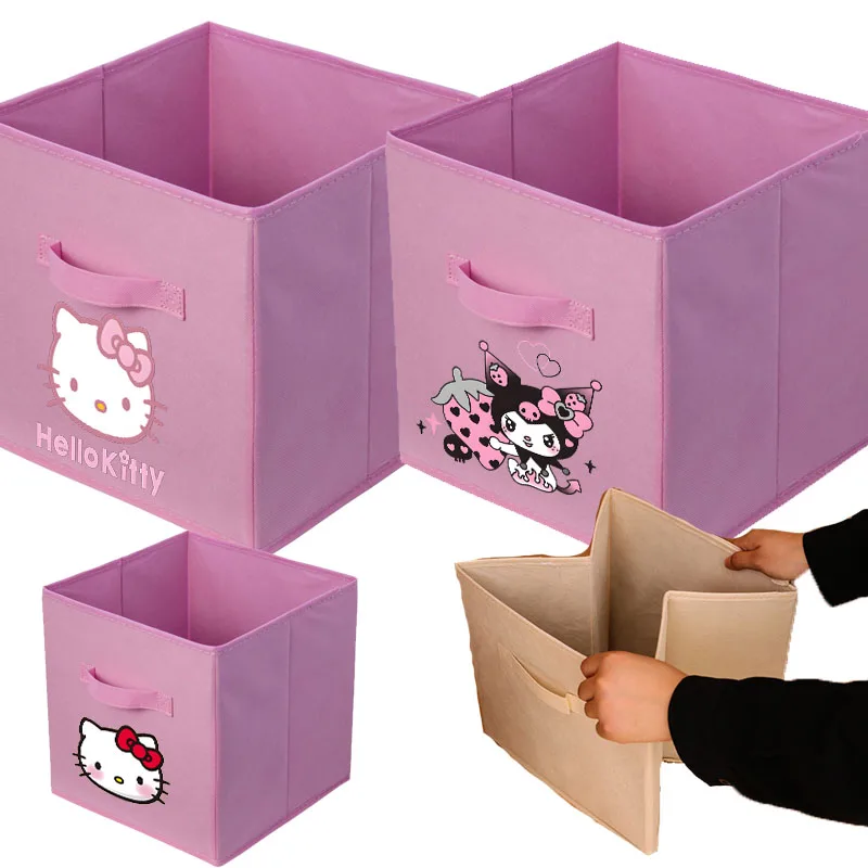 

Hello Kitty складной ящик для хранения без крышки, домашнее нижнее белье из нетканого материала, большой аккуратный шкаф, мусор, одежда, повседневные принадлежности