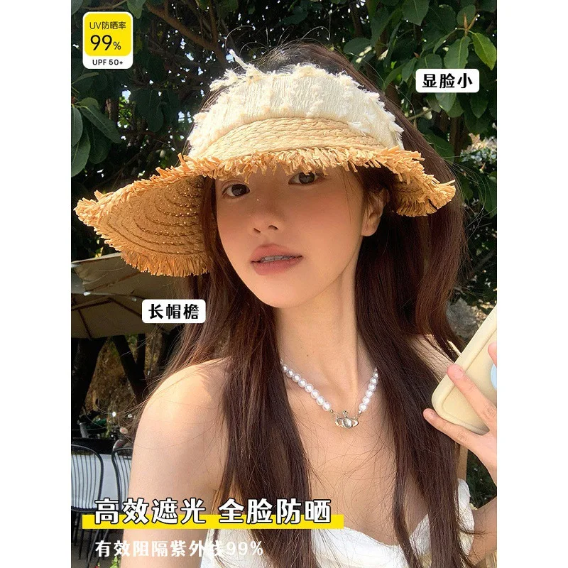 2026 New Beach Sun Raffia Straw Hat for Women, Summer Wide Brim Visor Cap, Woven UV Protection Hat