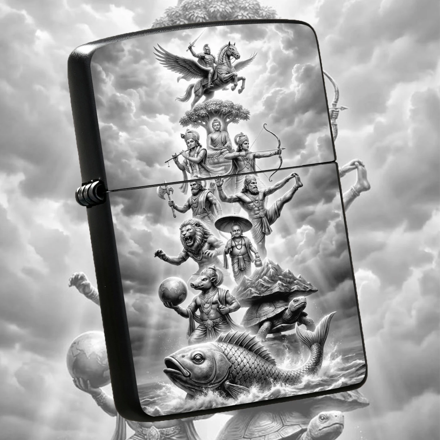 Creative Hindu Dashavatara Themed Lighter Retro Sketch Style Mythological Figure Art Decor Gifting Daily Use All Scenarios Suitable Exquisite Unique Portable Practical Accessory A Humorous And Interesting Lighter