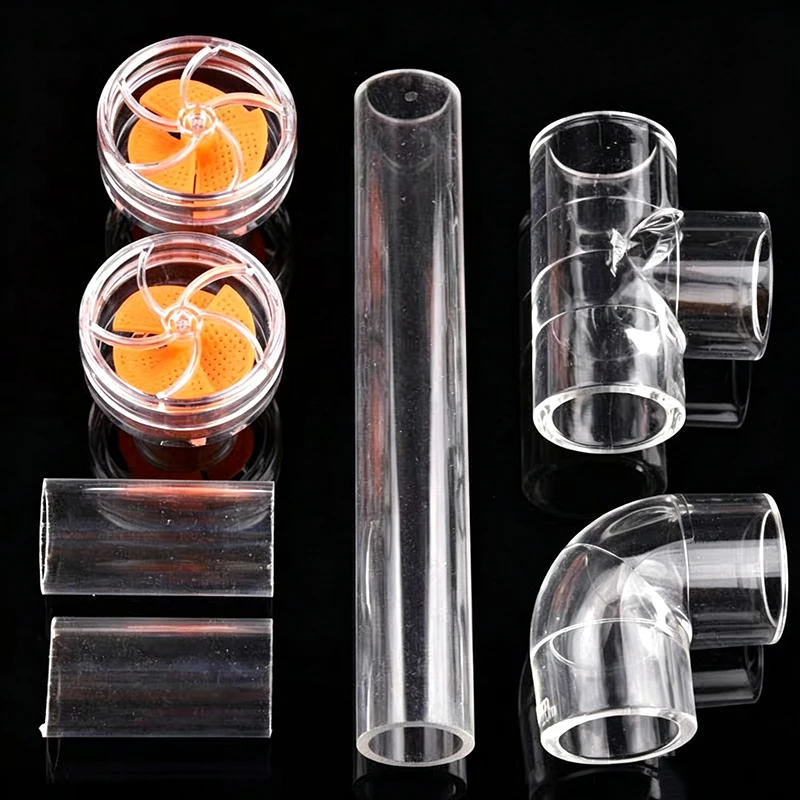 Transparentes automatisch rotierendes Lüfter-Set für Aquarien-Wasserauslassrohr-Zubehör, Fischbecken-Auslass, Aquarium-Filtersieb-Zubehör – Detail 14
