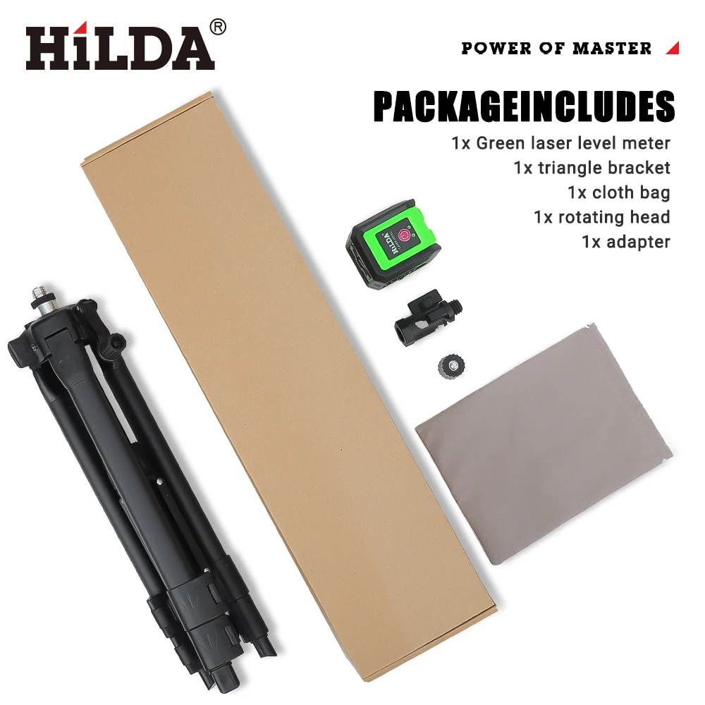 HILDA Laser Level 2 Linien selbstnivellierender Laser mit grünen Strahlen, horizontale und vertikale Kreuzlinie mit 1 m Stativ zum Aufhängen von Bildern – Detail 7