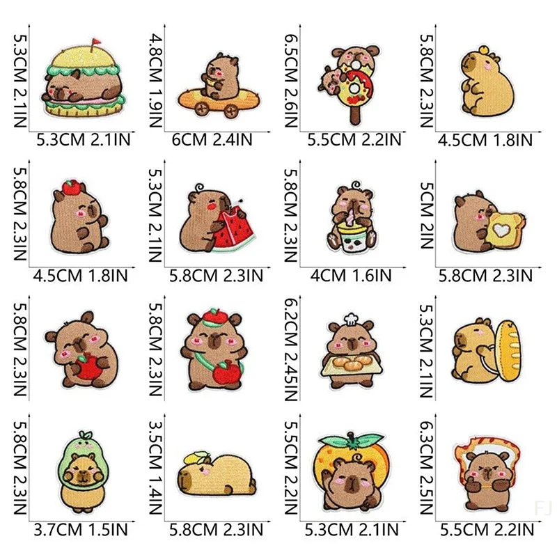 [YU]16pcs Capybara Embroidery Patch Cute Iron On Patches DIY Applique For Clothing Backpack Hat, Children's Clothing Decoration