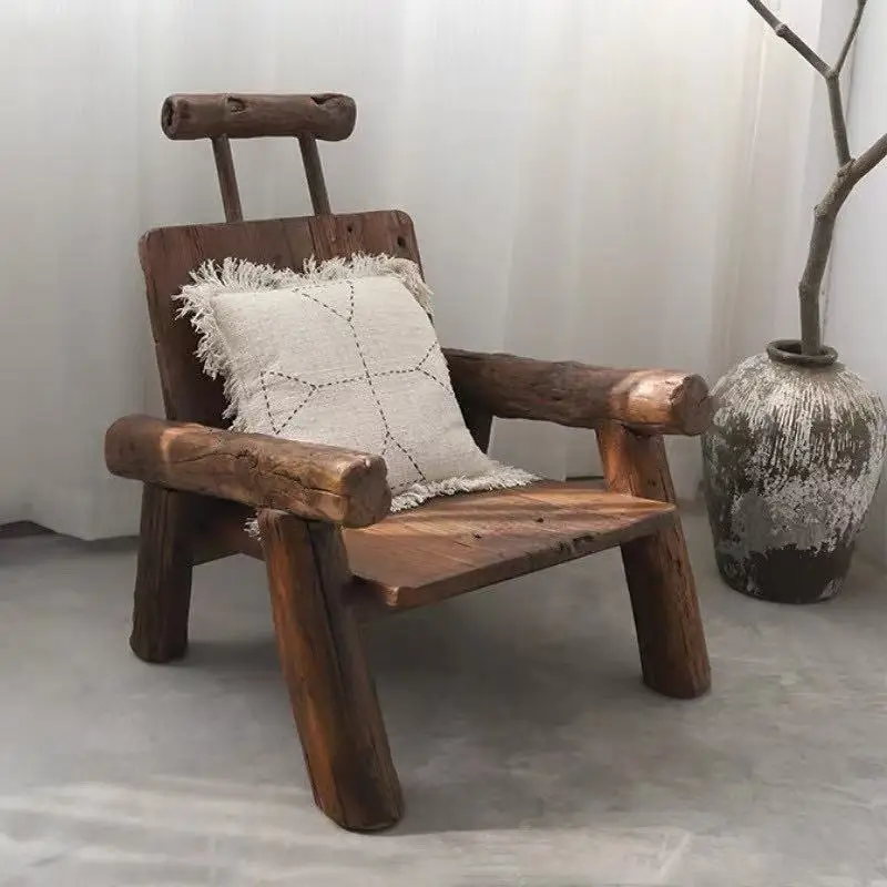 

Wabi Sandy Wind Solid Wood Leisure Stool Household Balcony Reclining Chair Bed and Breakfast Cafe Single Backrest Lunch