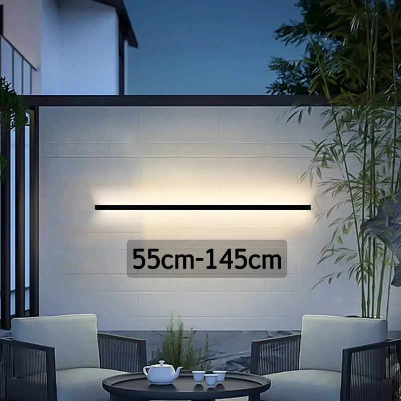 Lámpara de pared con iluminación LED IP65, luz de pared larga de CA para jardín, tira larga moderna impermeable para exteriores, decoración para exteriores de 85-256v