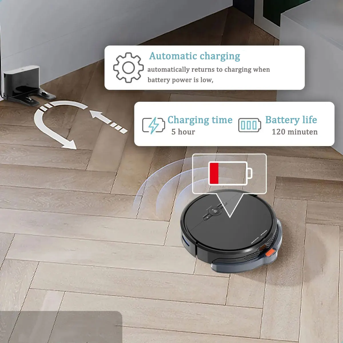 Inteligente Sem Fio Robô Aspirador, Carga Automática, Wi-Fi, Alexa, Google Área de Navegação no Mapa, Pet Hair Sweeper, 3600PA