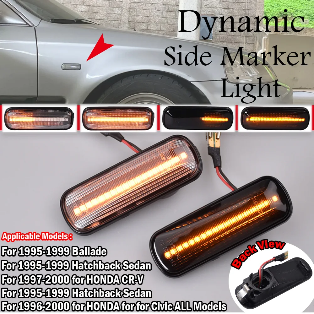 LED Dynamic Side Marker Lights Arrow Turn Signal Blinker Lamps For Honda Civic CRV Ballade Domani Prelude Partner Orthia