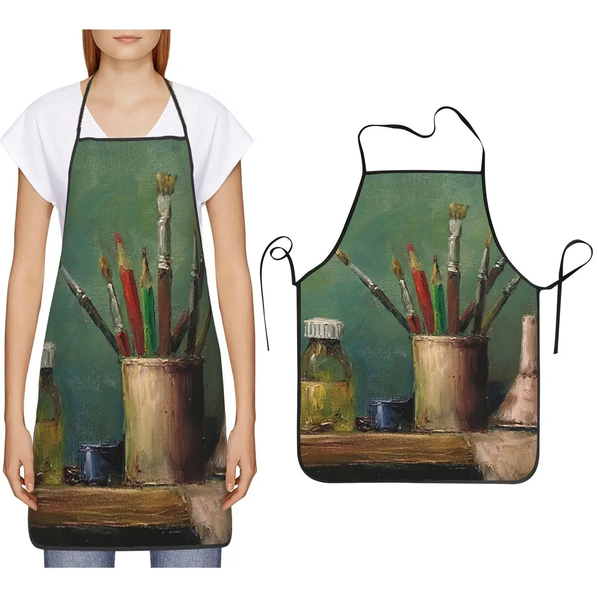 Artistic Paintbrush And Palette Print Apron Chef Cooking Baking Tablier Bib Kitchen Cleaning Pinafore for Women Men Painting