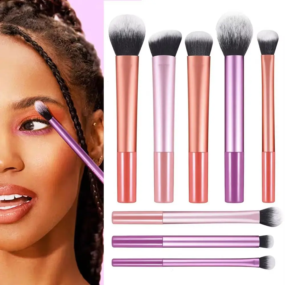 7 Uds nuevo Kit de brochas de maquillaje suaves pelo sintético fácil de limpiar brocha para sombra de ojos corrector