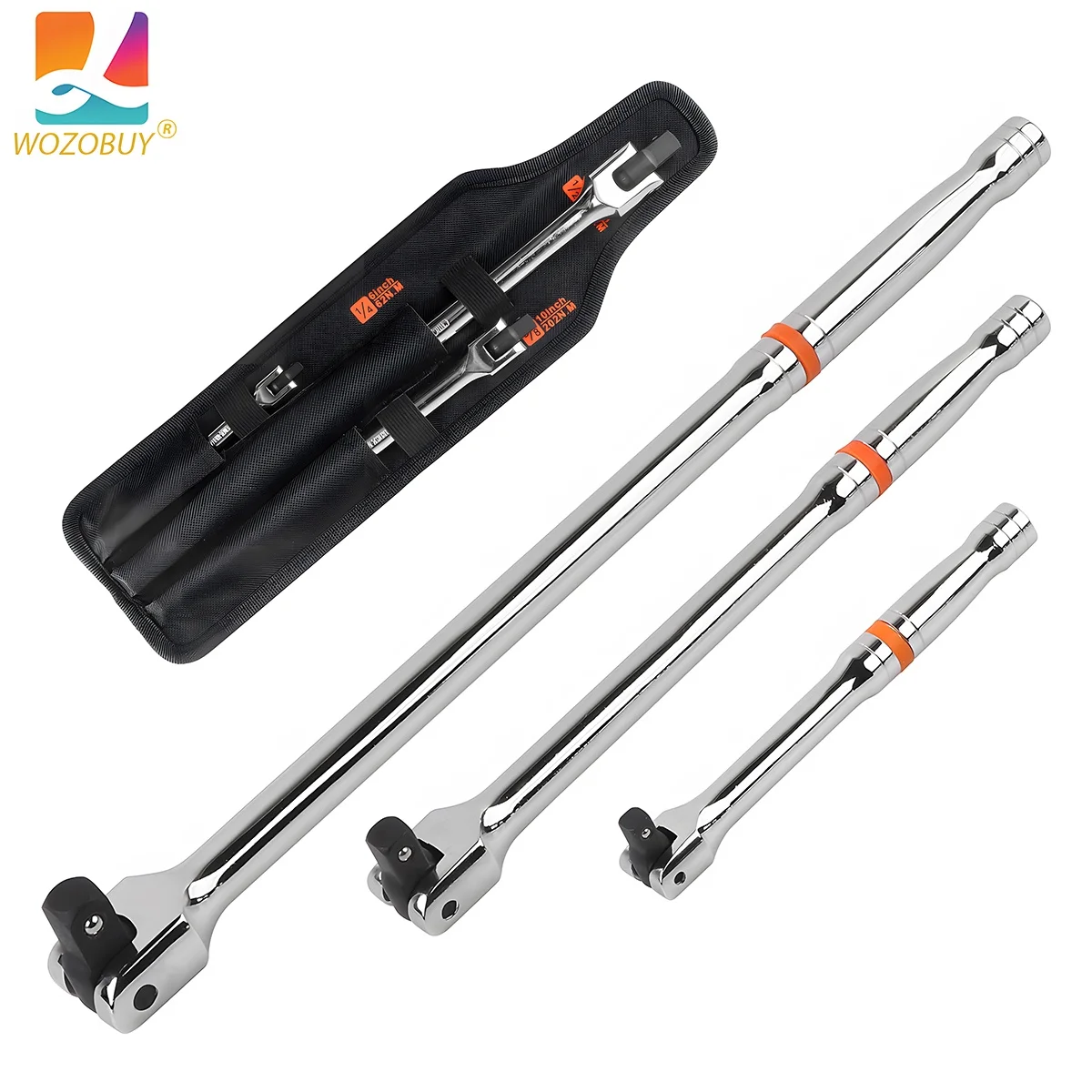 WOZOBUY 3-Piece Breaker Bar Set with 180° Rotatable Head, 6