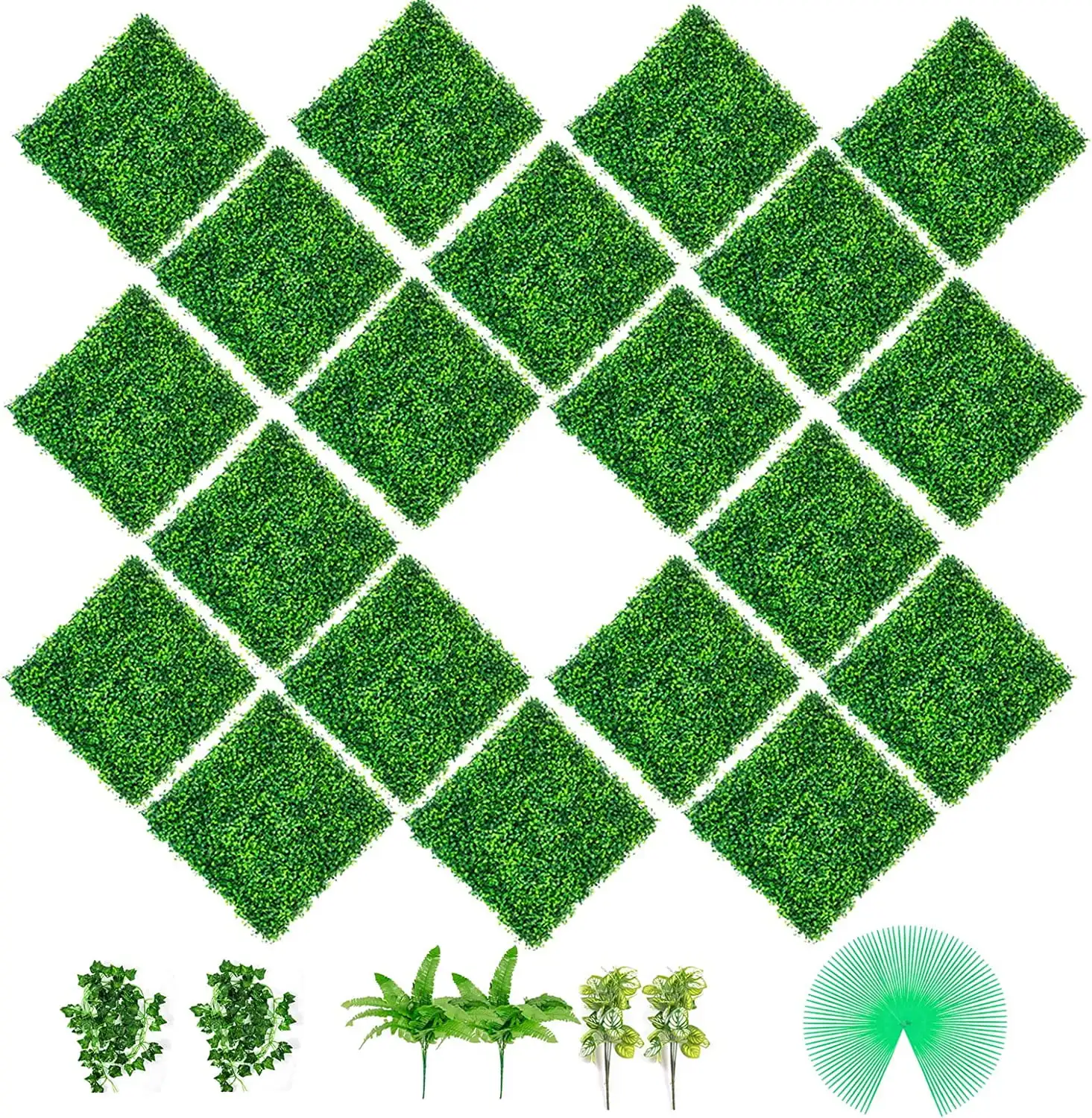

Artificial Boxwood Panels, 20 PCS 20"x20" Boxwood Hedge Wall Panels, PE Artificial Grass Backdrop Wall 1.6"