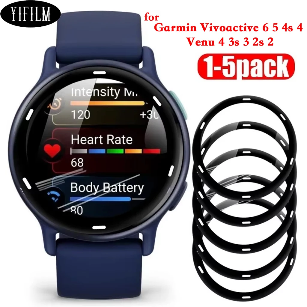 1/3/5PCS Full Cover Soft Glass Screen Protectors for Garmin Vivoactive 6 5 4s 4 Venu 4 3s 3 2s 2 Sports Watch Waterproof PMMA