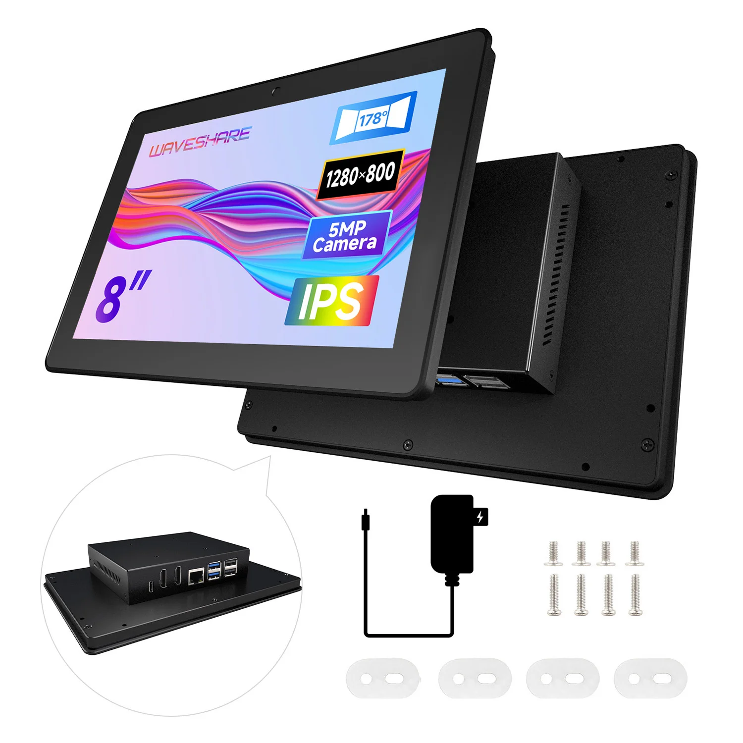 PI5-HMI-080C Waveshare Industrial HMI All-in-one Touch Display for Raspberry Pi 5 Options for 8inch 10.1inch Supports Dual 4K