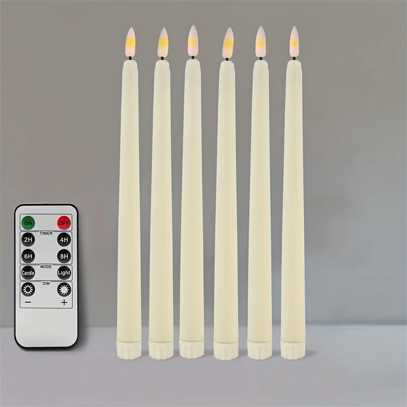 6Pcs LED Flameless Electronic Candles Battery Powered Taper Long Candle Light for Party Wedding Home Decoration Flashing Lamp