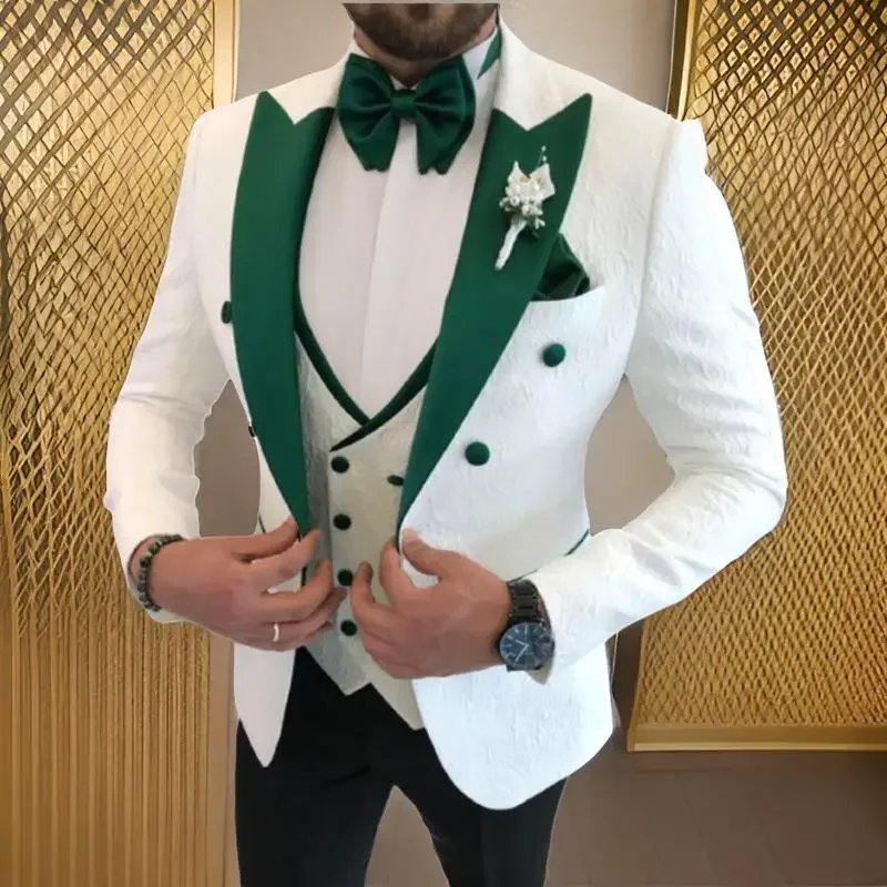 Floral Men Suits for Wedding Double Breasted Formal Groom Tuxedo 2024 Custom Fashion Suit Jacket with Vest and Black Pants