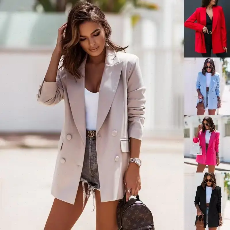 Women Solid Tailored Coat Cardigan Full Sleeve Turn Down Collar Jackets Midi Waist Open Stitch Casual Office Lady