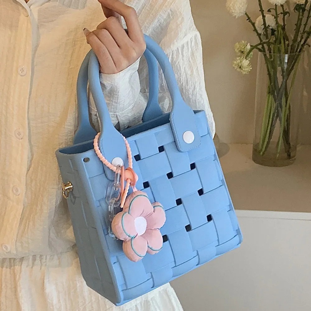 EVA Leather Large Tote Bag for Women Fashion Solid Color Zipper Female Shoulder Bag Ladies Beach Bag Waterproof Fit Charms