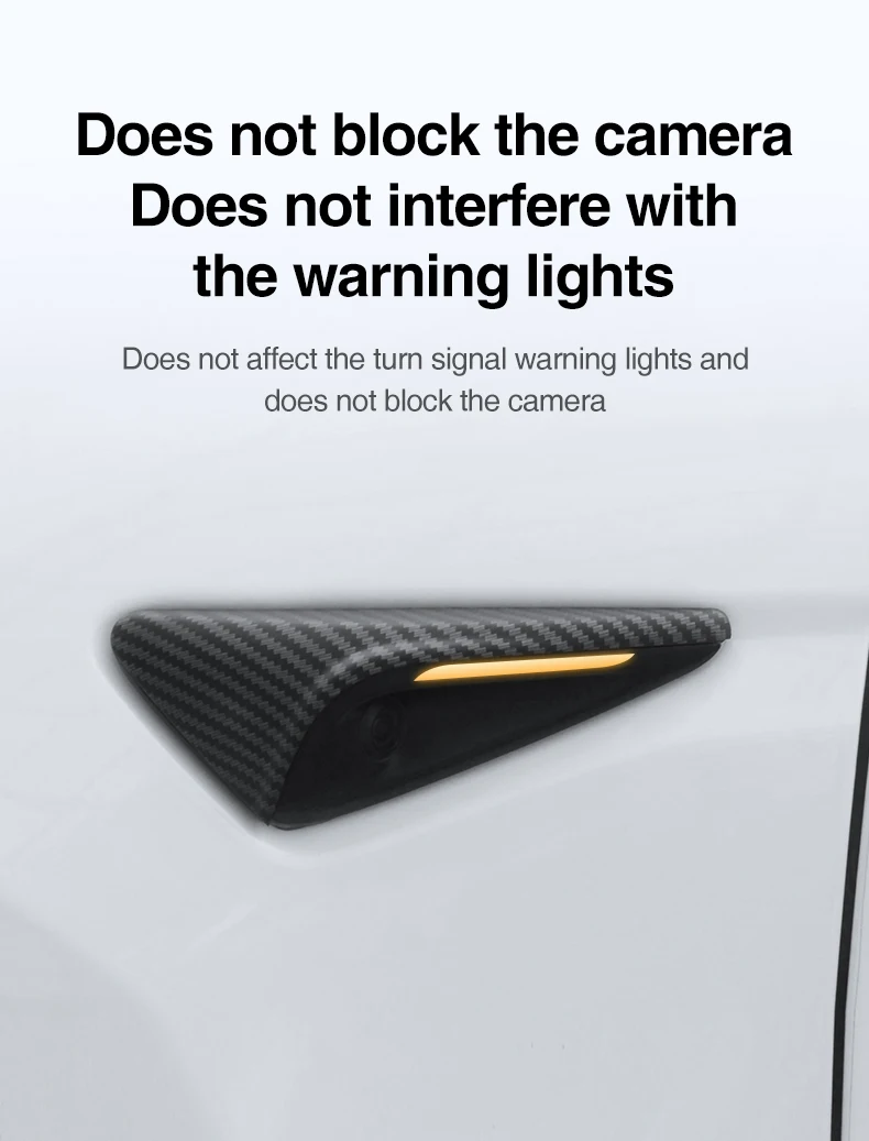 Heenvn 2 Stück ABS Carbon-Muster Seitenkamera-Abdeckung für Tesla Model Y Juniper Model 3 Highland Model YL 2025 2026 Leaf Board Cover – Detail 5