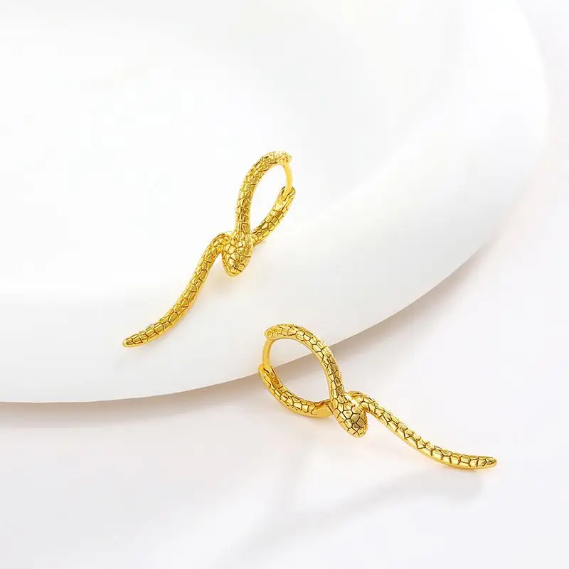 MxGxFam Vintage Cold Sexy Snake Shaped Hoop Earrings For Women Men Jewelry no Stone 24 k Pure Gold Plated Europe Fashion