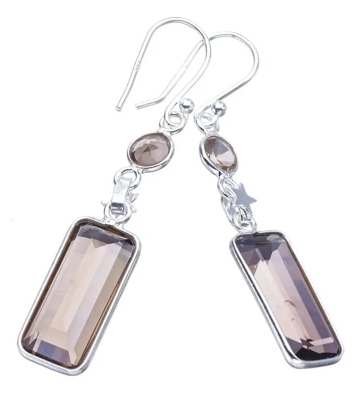 StarGems® Natural Smoky Quartz Handmade 925 Sterling Silver Earrings 2