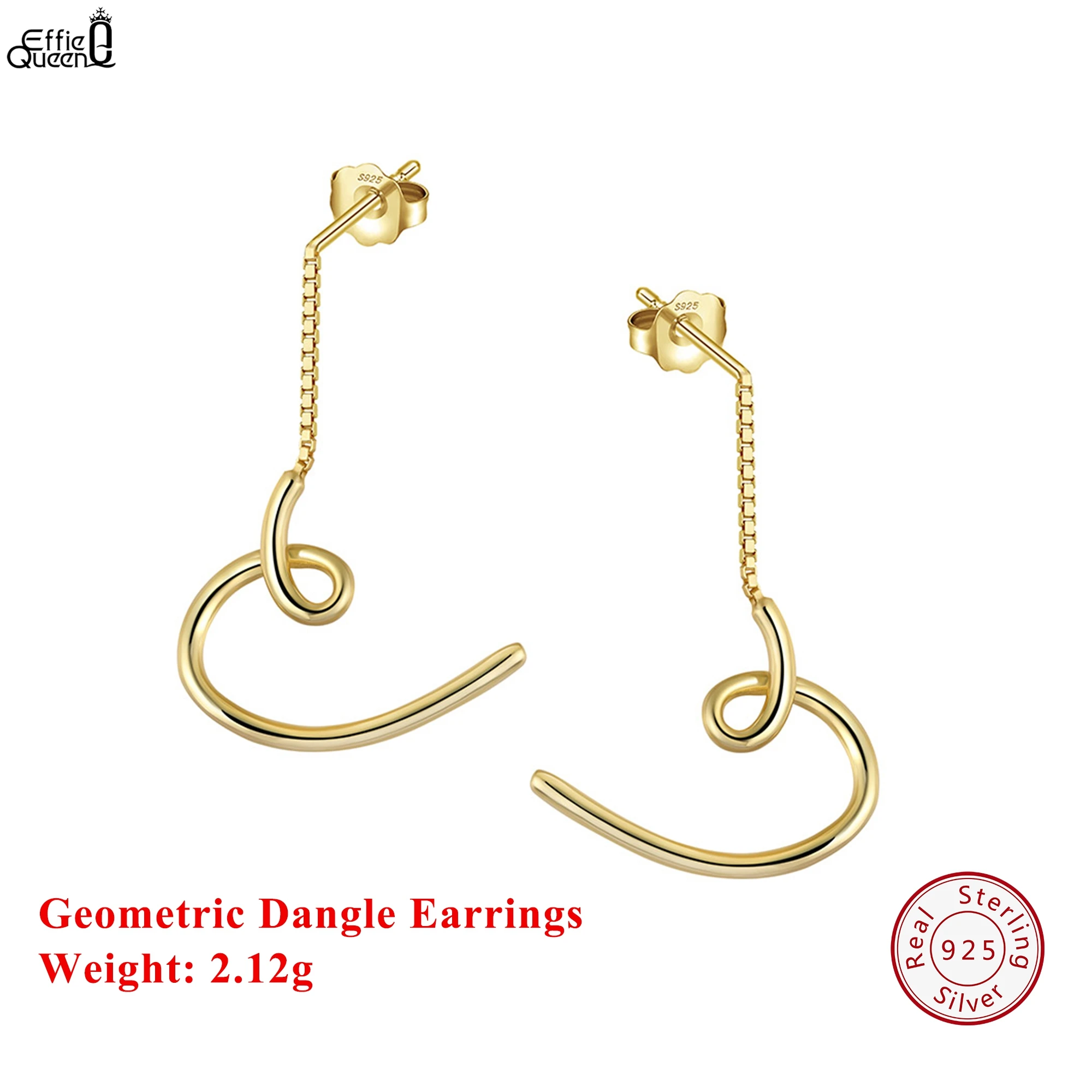 

Effie Queen, 100% стерлинговое серебро 925 пробы, 14-каратное золото, висячие серьги, геометрические серьги-капли, ювелирные изделия для женщин APE148