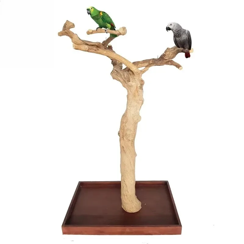 Sturdy Solid Java Wood Parrot Tree Play Stand, Natural Wooden Perch Bird Cage Play Gym