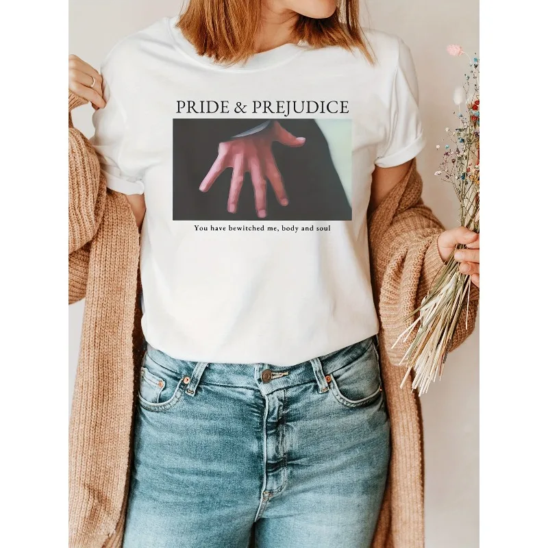 Y2K Harajuku Retro Street Pride and Prejudice Hand Bending T-shirt Summer New Style Suitable for Both Men and Women