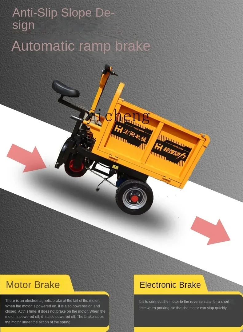 ssL178 23 Tqh Lokasi Konstruksi Troli Sepeda Roda Tiga Listrik Truk Ember Abu-abu Truk Pembiakan Dumptruck