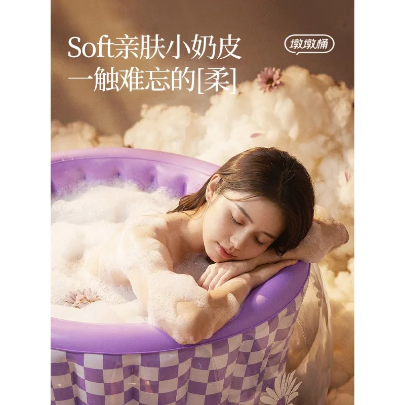 Automatic Inflatable Bathtub for Adults Full Body Foldable Soaking Tub Portable Shower Barrel for Kids, Space-Saving Design