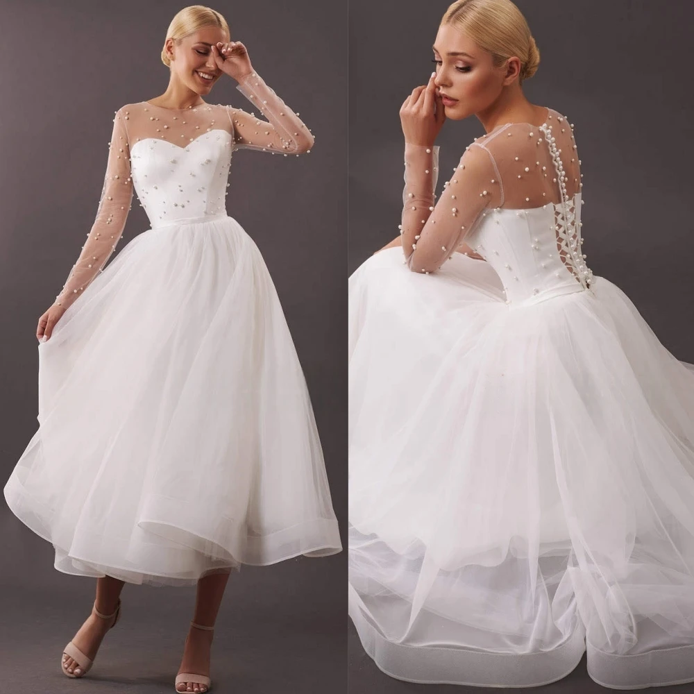 Customized Luxury Tulle Sleeveless Evening Dress Delicate O-Neck Prom Dresses Temperament Pearls Special Occasion Gowns