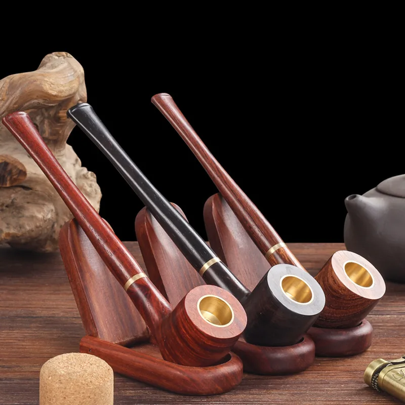 Handmade Natural Solid Red Wood Tobacco Pipe, Straight Smoking Pipe, Round RoseWood, Gift