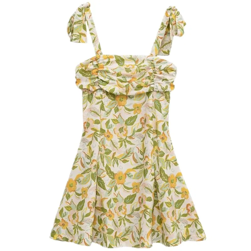 Summer 2025 New Arrival Women's Floral Print Svel round Ne ort Dr Sweet High Waist A-Line Gown without Brand