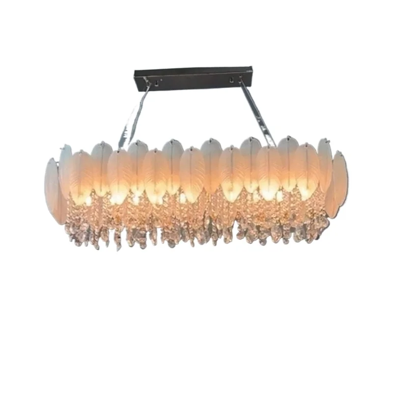 

Romantic leaf shadow crystal lamp European French light luxury modern one-word rectangular living room chandelier