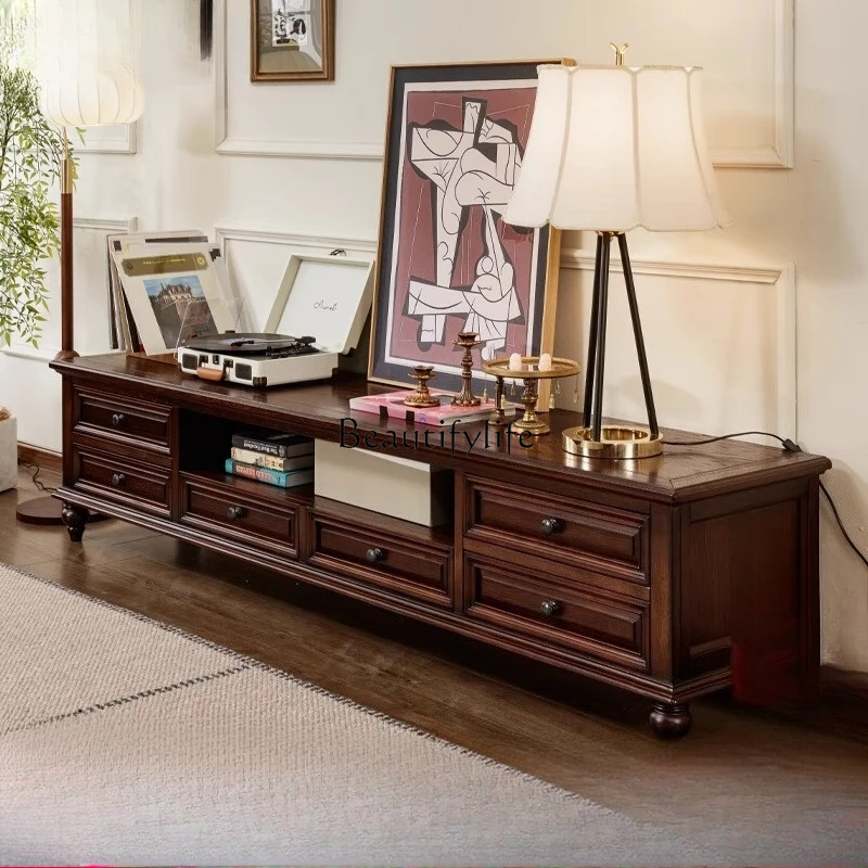 

American all-solid wood red oak floor-to-ceiling TV cabinet living room home retro storage locker