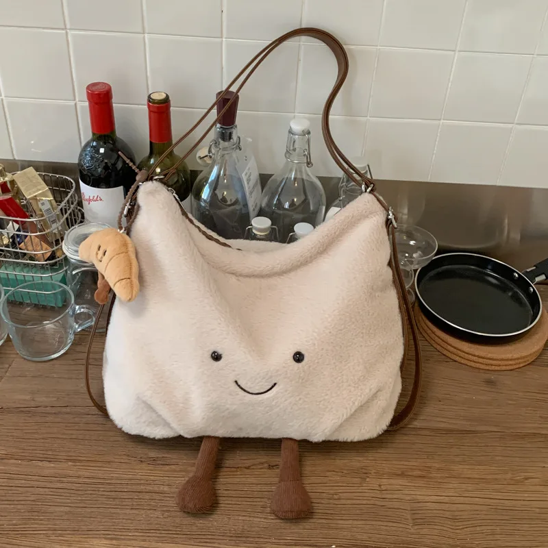 

New Cute Plush Shoulder Bag Women Fashion Large Capacity Furry Tote Handle Bag Comfortable and Versatile Texture Commuting Bag