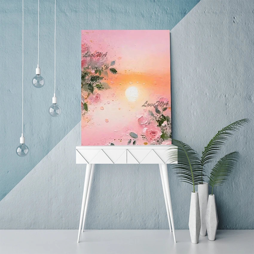 

Цветы Пейзаж Художественная Стена, Холст Абстрактные картины маслом ручной работы, Розовый акриловый декор, Безрамная, Красивое произведение искусства