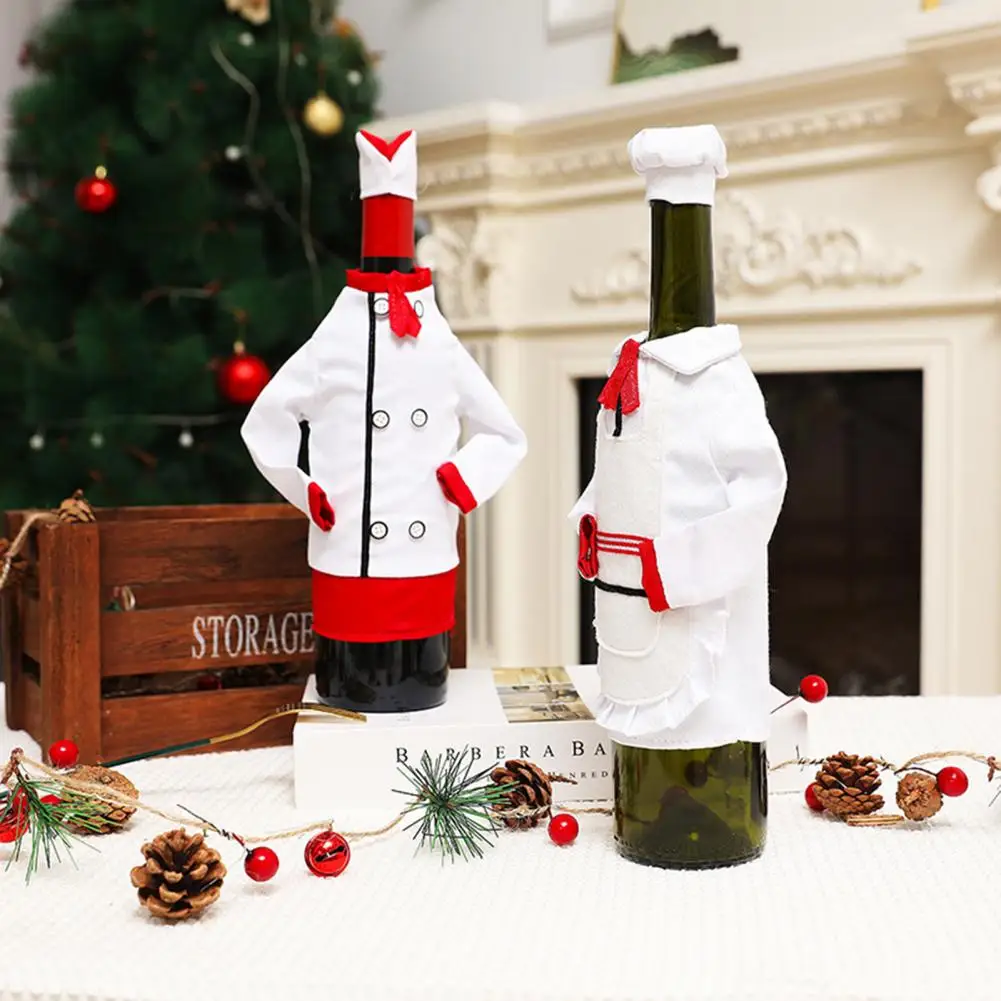 1 Set Wine Bottle Cover  Convenient Mini Chef Clothes Cap Wine Bottle Cover  Scene Layout Wine Bottle Bag