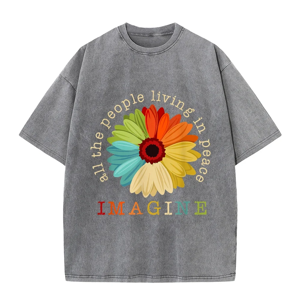 Imagine All The People Daisy Vintage Black 3X-Large T-Shirt T Shirt Koszulki Męskie Full Size Range Tee Multi Printed Short