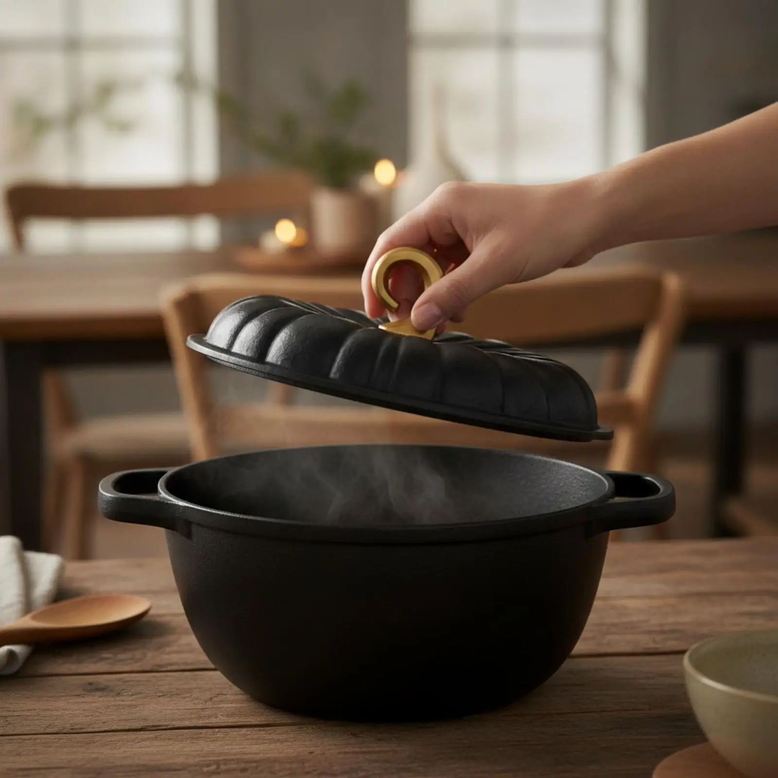 Cast Iron Enamel Cookware Pumpkin Shaped Pot 24cm for Braising Simmering Meat Seafood and Wholesome Family Recipes