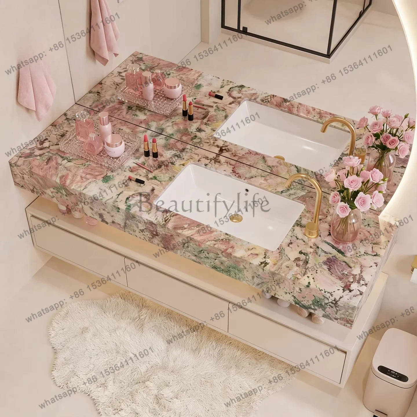 

FG11French cream wind suspended wash basin washbasin double layer hotel wind bathroom bathroom bathroom cabinet