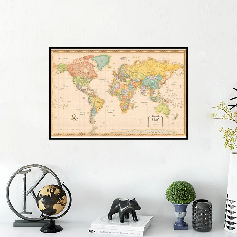 100*70 cm/59*42 cm La mappa del mondo in inglese Parete Mappe vintage Tela non tessuta Pittura Senza cornice Poster e stampa Materiale scolastico