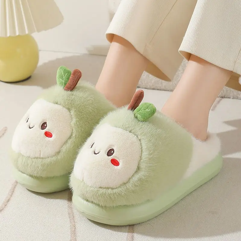 

New ins creative fruit slippers woman winter fuzzy warm home shoes puffy women apples designer slipper ladies fluffy room shoes