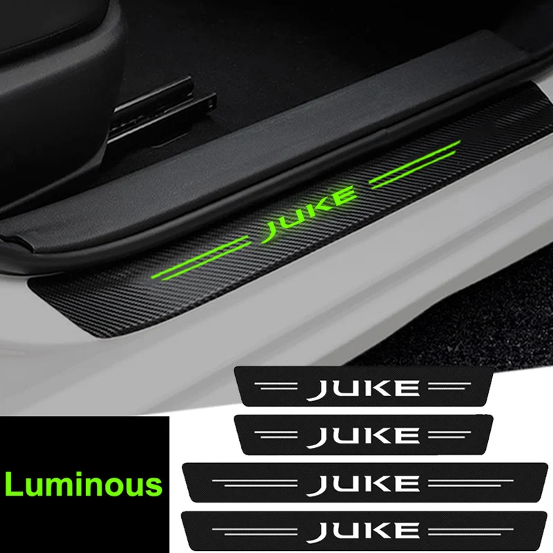 Luminous Carbon Fiber Car Doorsill Anti kick Stickers for Nissan Juke Badge Threshold Strip Scuff Plate Protect Film Accessories