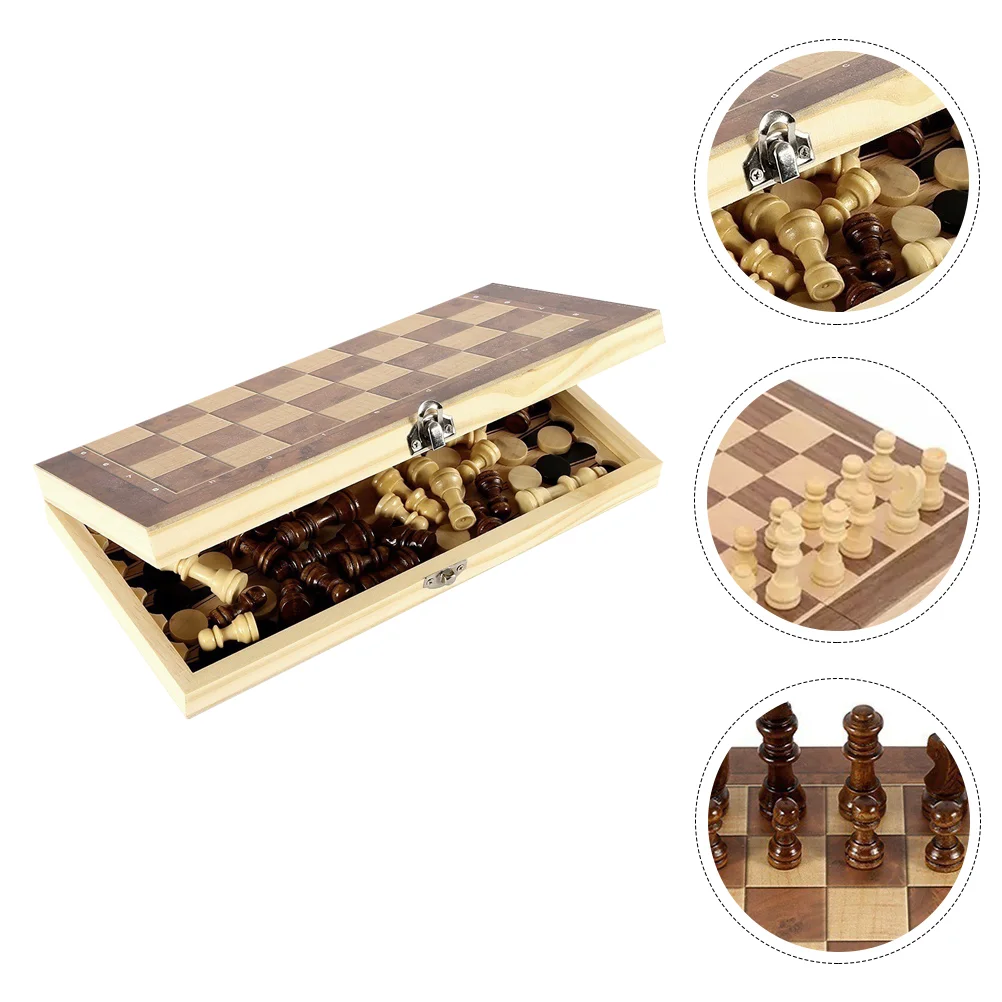 

Three in One Chess Wooden Checkers Game Set Multifunctional Backgammon Board Three-in-one