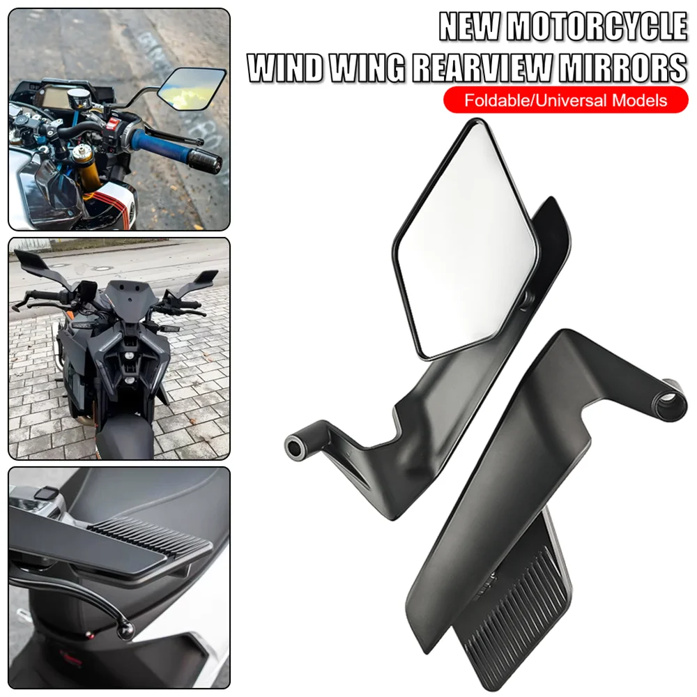 Espelho retrovisor lateral ajustável para motocicleta, asa de vento, para yamaha mt07, duke 990, ducati v4, kawasaki z90, suzuki