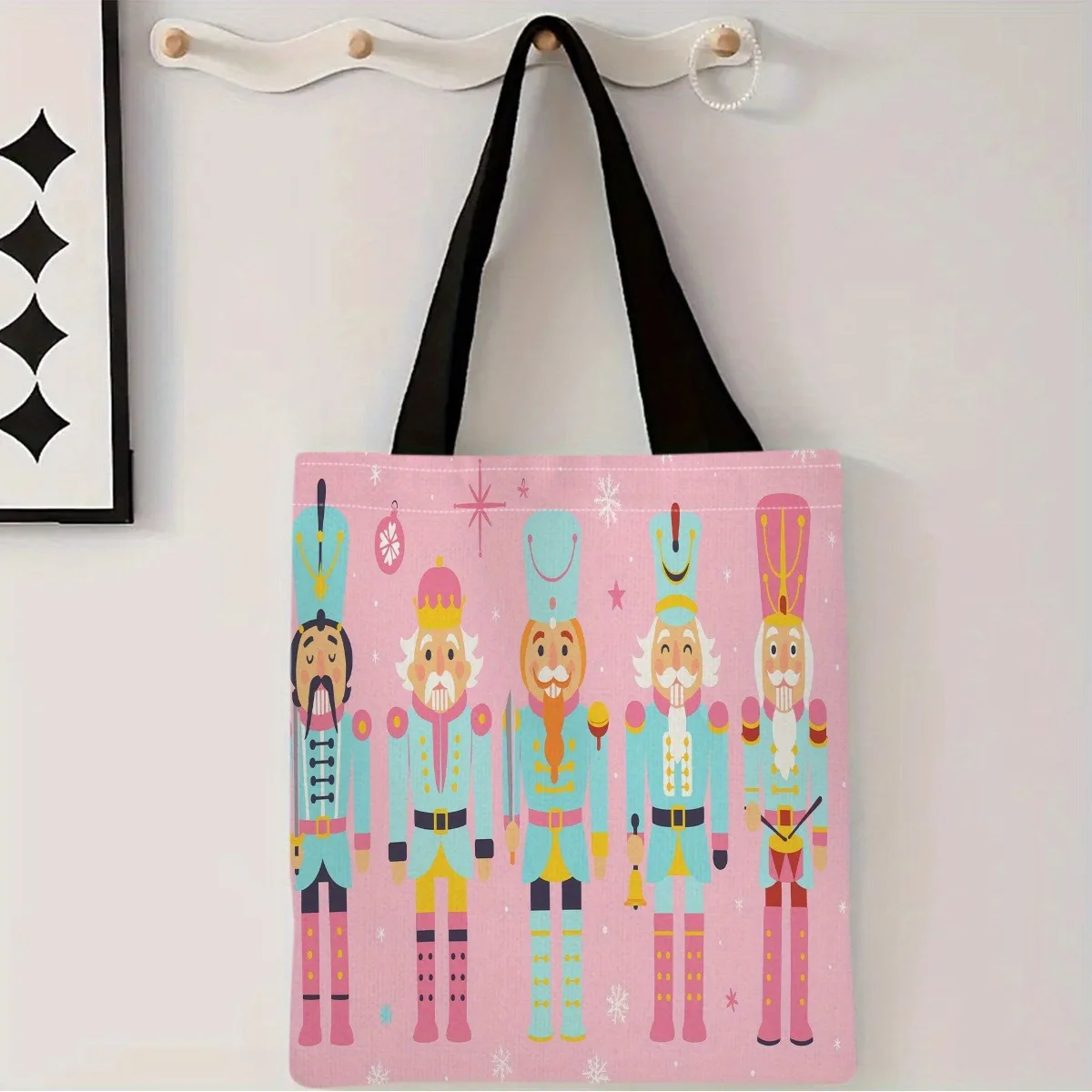 1pc Women's Nutcracker Soldier Tote Bag Large Capacity Soft Polyester with Fixed Strap Machine Washable Winter