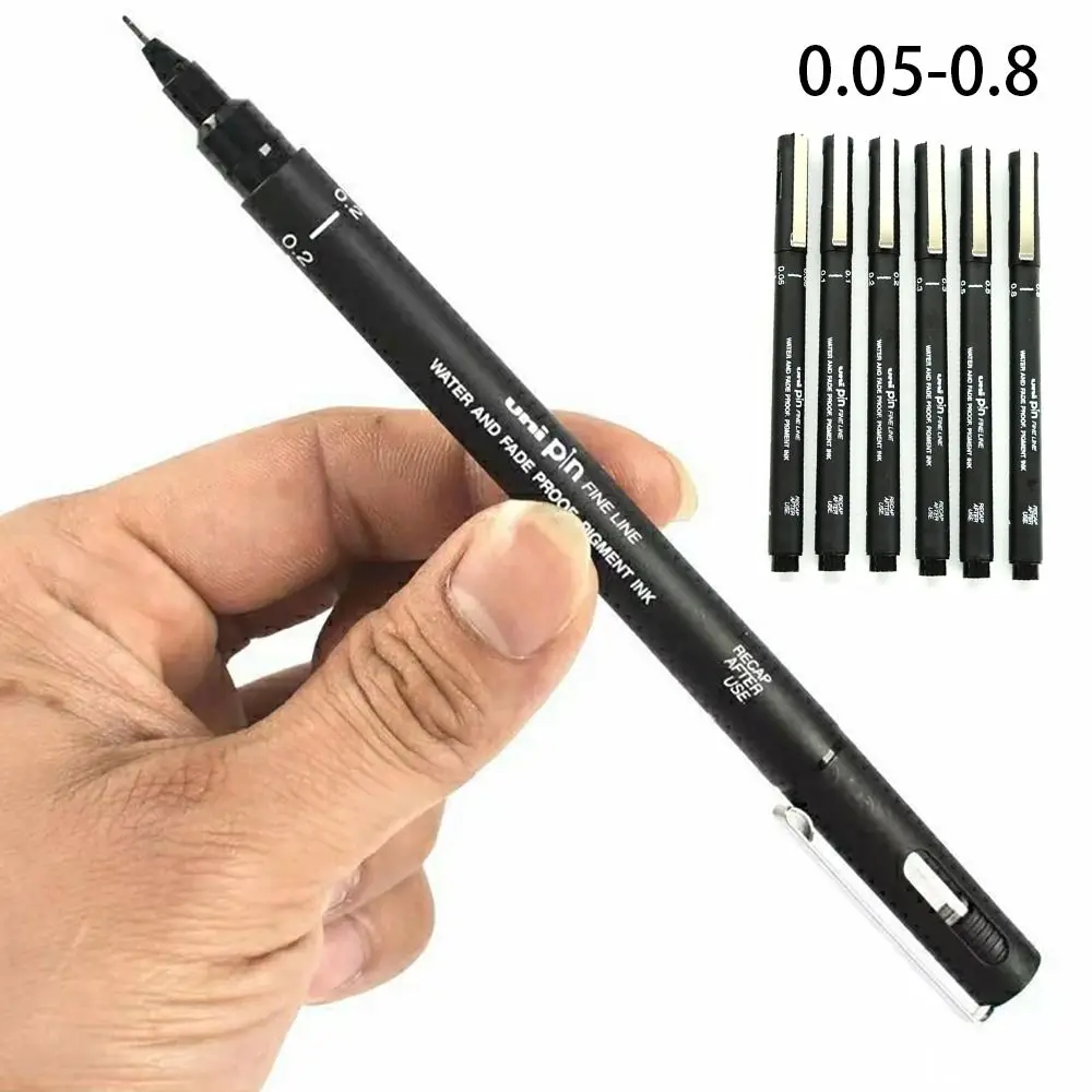 

6Pcs/lot Ultra Fine Line Pin Drawing Pen Black Ink Pigment Fineliner 005 01 02 03 05 08 Micron Office School Set Art Marker