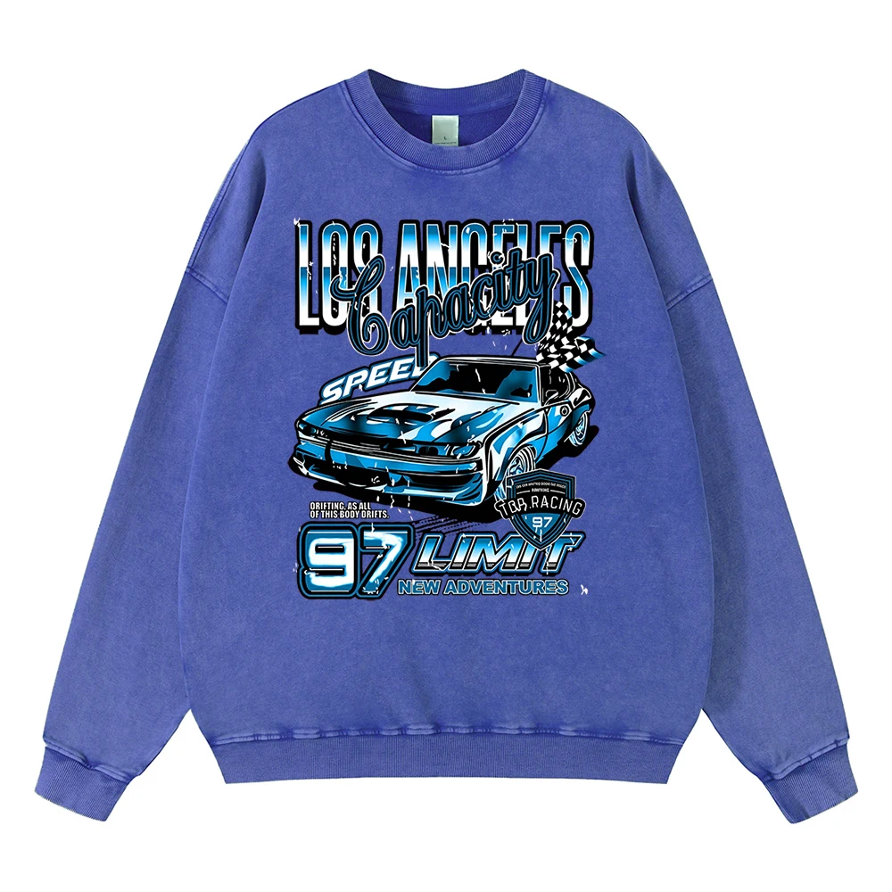 Vintage Distressed Washing Los Angeles Extreme Racing Sport Men Sweatshirt Cotton Sweatshirt Hoodie Hip Hop Loose Oversize Hoody