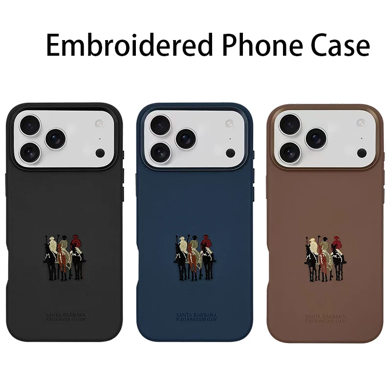 

Кожаный чехол для телефона с вышивкой для iPhone 17 Pro Max, защитная задняя крышка для iPhone 17 Pro, черный, синий, серый, магнитный