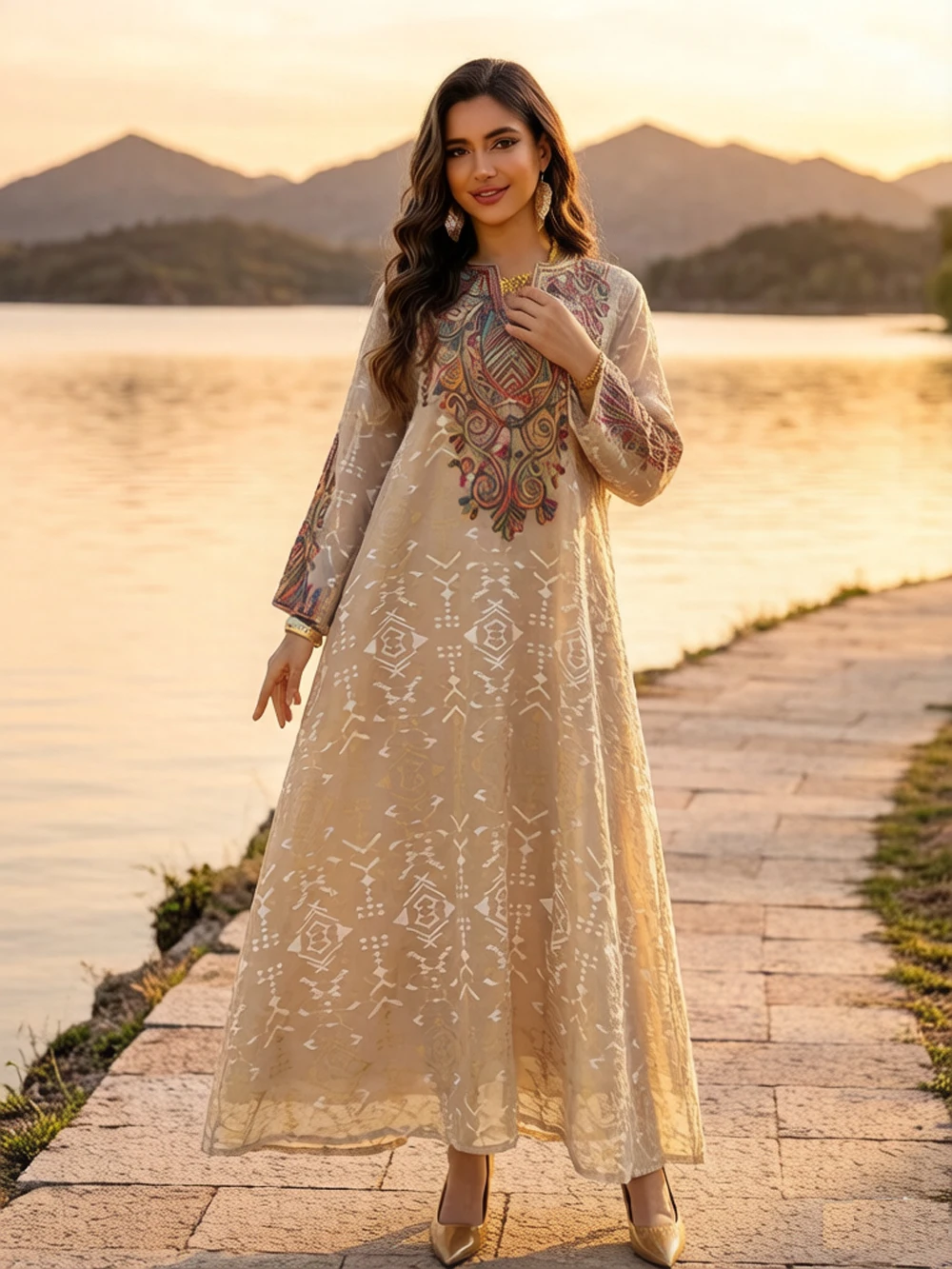 

Ramadan Morocco Muslim Jalabiya Embroidered Abayas Robe for Dubai Women Dress Islam Clothing Caftan Kaftan Turkey Party Vestidos