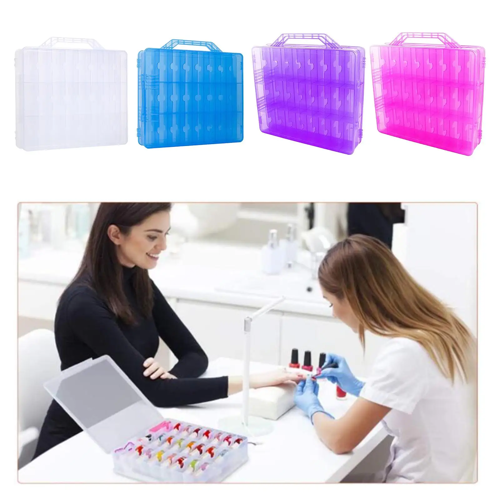 Double Sided 48-Slot Nail Polish Holder Storage Case Organizer with Top, Open Each Side Independently, Color